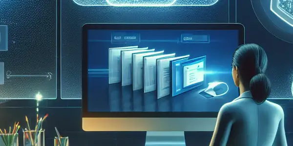 A modern digital workspace illustrating secure management of private adult files with a focus on privacy and encryption.