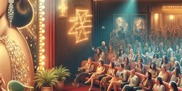 A lively film festival celebrating South Korean actress Lee Ha-Yin, featuring a large poster and enthusiastic fans.