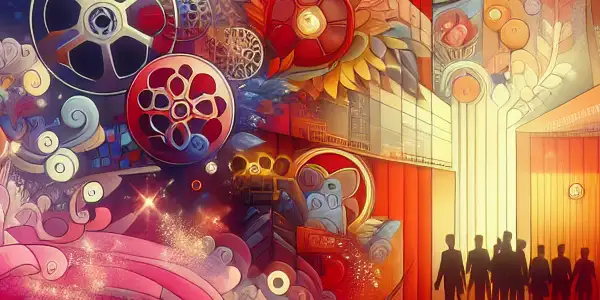 A vibrant abstract collage representing popular Japanese adult film tags with playful silhouettes and elegant motifs.<a href=