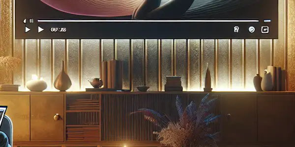 A cozy living room with a person enjoying abstract art on a large screen, emphasizing safety in adult entertainment.