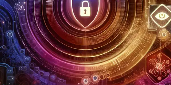 A futuristic digital interface showcasing privacy, security, and diverse people enjoying immersive adult-themed content.